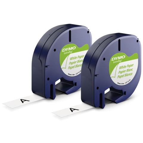 Dymo LetraTag Paper Label Tape 12mm x 4m 2 Pack - White