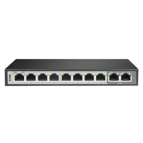 10-Port Gigabit PoE Switch with 8 Long Reach PoE Ports and 2 Uplink Ports