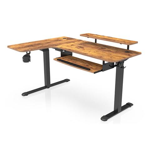 Eureka Ergonomic 60" L Shaped Electric Standing Rustic Brown Desk - Left Side