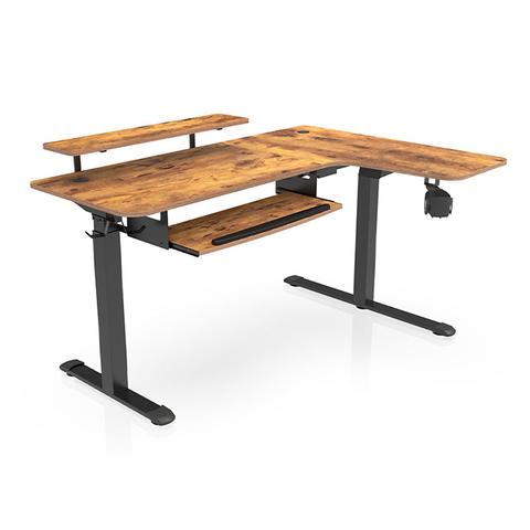 Eureka Ergonomic 60" L Shaped Electric Standing Rustic Brown Desk - Right Side