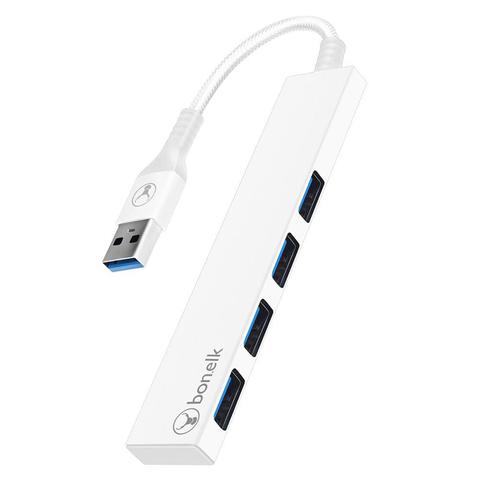 Bonelk USB-A to 4 Port USB 3.0 Slim Hub - White