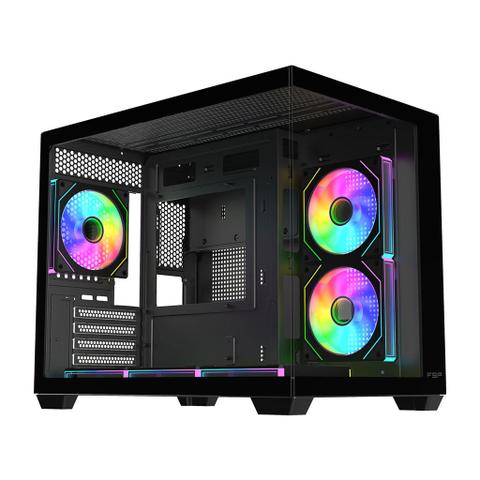 FSP S342 Tempered Glass Small-Tower Dual Chamber Micro-ATX Case - Black