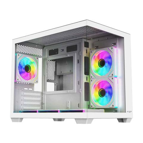 FSP S342 Tempered Glass Small-Tower Dual Chamber Micro-ATX Case - White