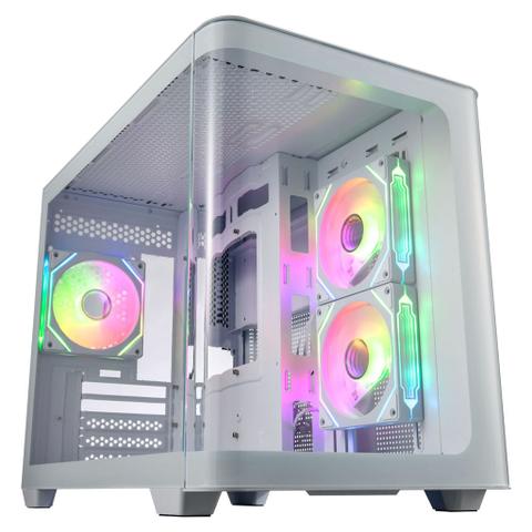 FSP S380 ARGB Tempered Glass Mid-Tower Micro-ATX Case - White