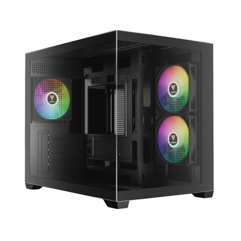 Gamdias AURA GC10M V2 Tempered Glass Panel M-ATX PC Case w/ 3 ARGB Fans - Black