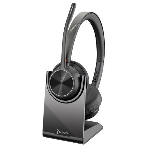 HP Poly Voyager 4320 UC Stereo Wireless Headset w/ Mic Boom (Charging Stand & USB-A Dongle)