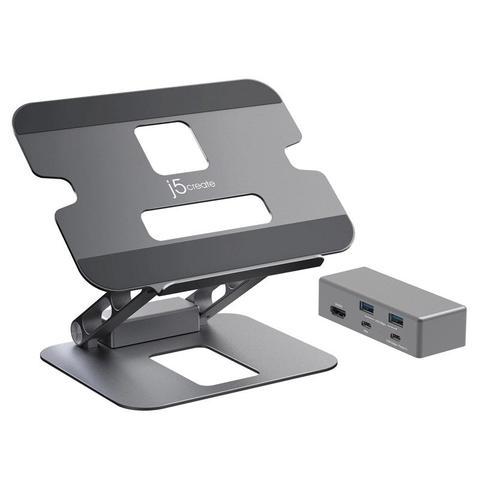 j5create JTS327 Aluminium Multi-Angle 6-in-1 USB-C 4K Docking Laptop Stand