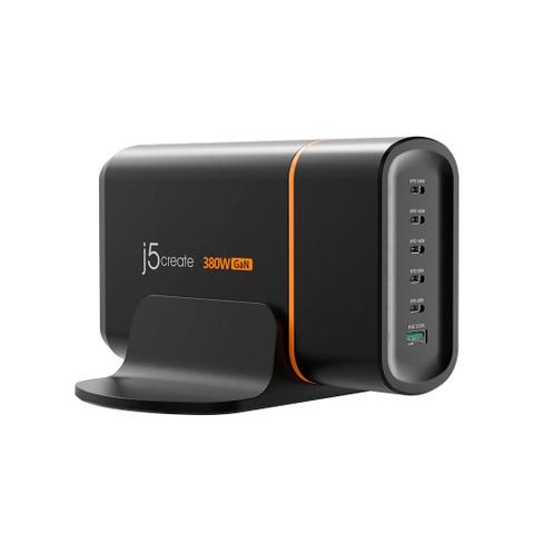j5create 380W Fast GaN 6-Port USB-C + USB-A Desktop Charging Station