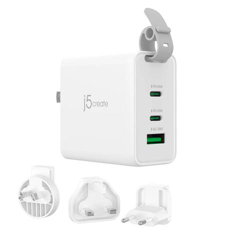 j5create 65W Fast GaN 3-Port USB-C + USB-A Charger - White