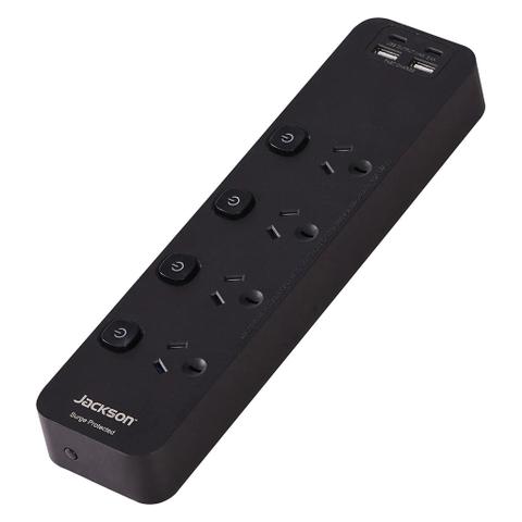 Jackson 4-Outlet Powerboard with USB-C Fast Charge - Black