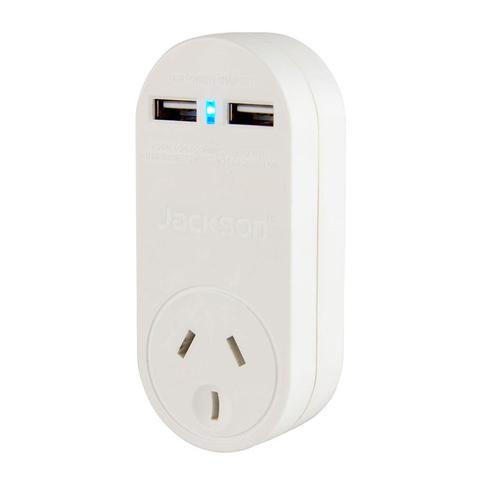 Jackson Outlet Power Adapter with 2 USB Charging Ports -