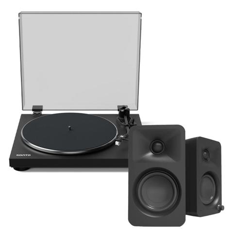 Kanto OBI3 Turntable - Matte Black w/Kanto ORA 100W Powered Speakers - Black Bundle
