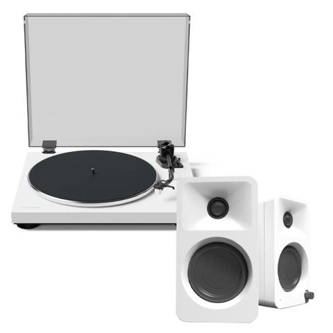 Kanto OBI3 Turntable - Matte White w/Kanto ORA 100W Powered Speakers - White Bundle
