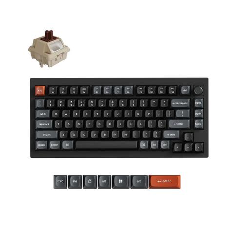 Keychron V1 Ultra 8K Wireless Custom Mechanical Keyboard - Black - Keychron Silk POM Brown Switch