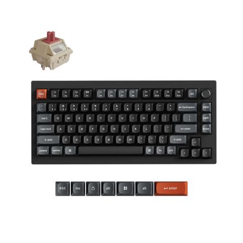 Keychron V1 Ultra 8K Wireless Custom Mechanical Keyboard - Black - Keychron Silk POM Red Switch