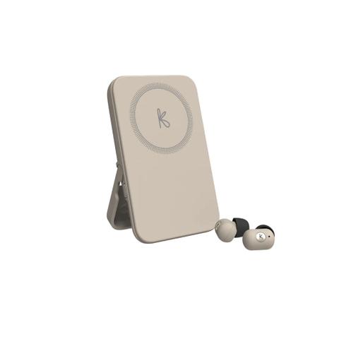 Kreafunk toCHARGE GO 5000mAh Wireless Power Bank w/ Built-in ANC Earbuds - Ivory Sand
