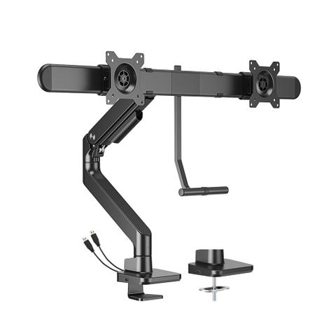 Brateck Noteworthy Gas Spring Dual Monitor Arm Mount with USB Ports - 17"-32" (Black)