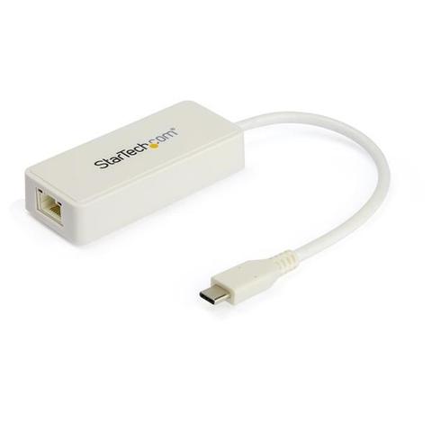 StarTech USB C to Gigabit Ethernet Adapter w/USB A Port - USB 3.0 White