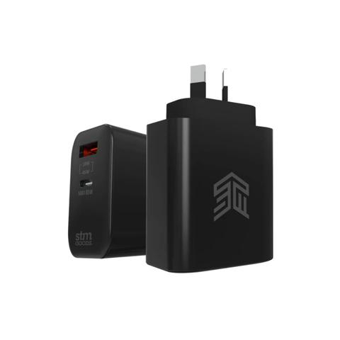 STM 65W Dual Port USB-C & USB-A Power Adapter - Black