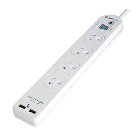 Sansai PAD-503USB 4-Outlet Surge Protected Powerboard with 2x USB