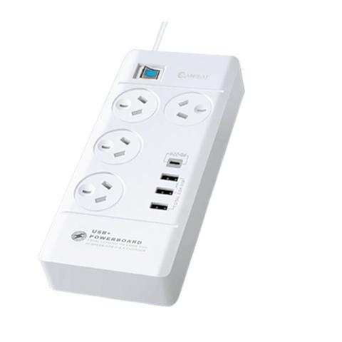 Sansai PAD-8044 4-Outlet Surge Protected Powerboard with USB-C & USB-A