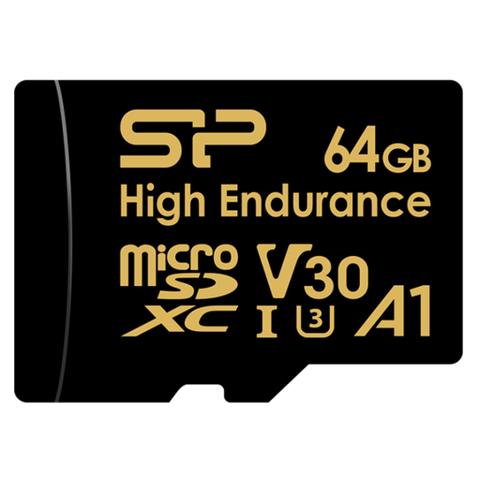 Silicon Power Golden High Endurance 64GB microSDXC UHS-I U3 V30 Memory Card w/ Adapter