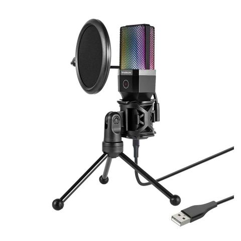 Simplecom UM650 USB-C Cardioid Condenser RGB Gaming Microphone with Tripod & Pop Filter