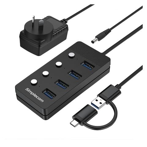 Simplecom CH345C SuperSpeed USB-A & USB-C to 4-Port USB 3.0 Hub