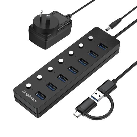 Simplecom CH375C USB-A & USB-C to 7-Port USB 3.0 Hub