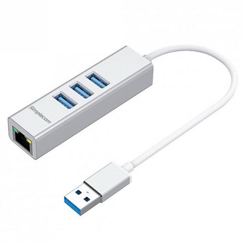 Simplecom CHN420 USB-A to 3 Port USB-A HUB w/ Gigabit Ethernet Adapter - Silver