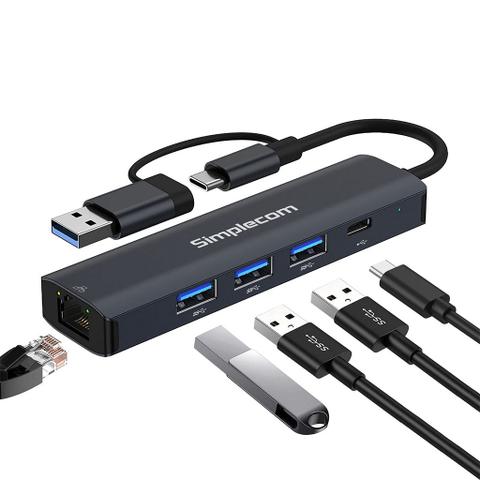 Simplecom CHN436 USB-C & USB-A to 4-Port USB Hub