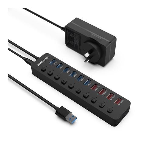 Simplecom CHU810 48W 10-Port USB 3.0 Hub and Charger + Individual Switches