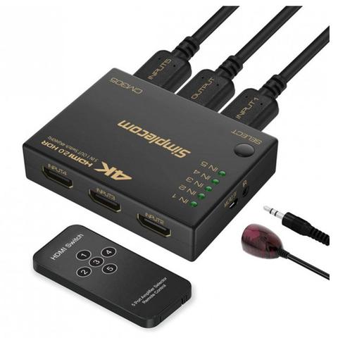 Simplecom CM305 5 Way HDMI 2.0 Switch 5 In 1 Out Splitter HDCP 2.0 4K 60Hz HDR