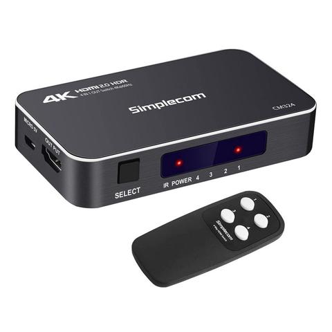 Simplecom CM324 4 Port 4K HDMI 2.0 Switch with IR Remote