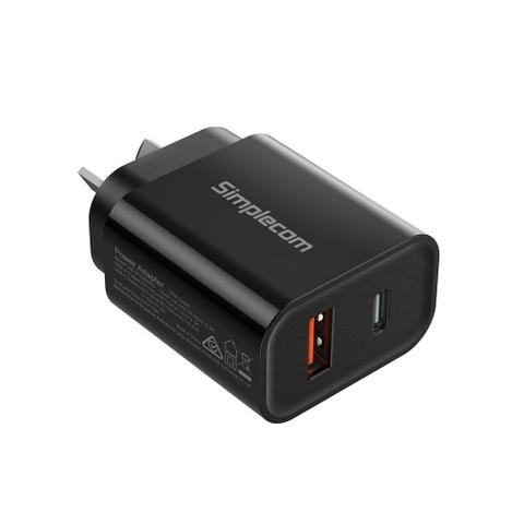 Simplecom CU220 Dual PortPD 20W Fast Wall Charger USB-C + USB-A for Phone Tablet