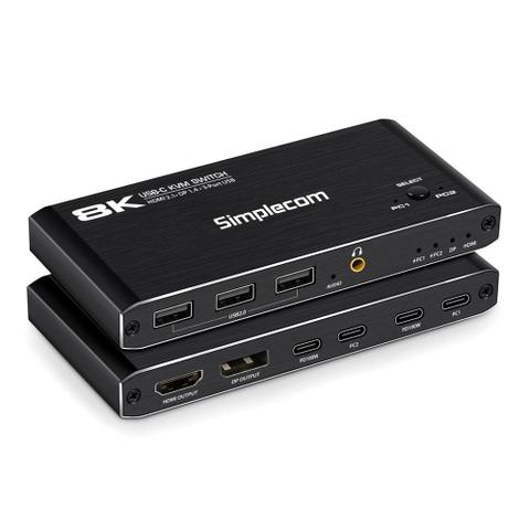 Simplecom KM470 Multiport 2-Way USB-C with 100W Power Delivery KVM Switch