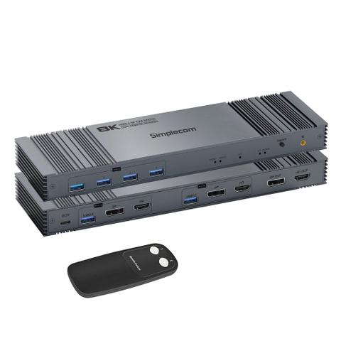 Simplecom KM490 HDMI & DisplayPort Dual Monitor KVM Switch with 4-Port USB 3.0 Hub