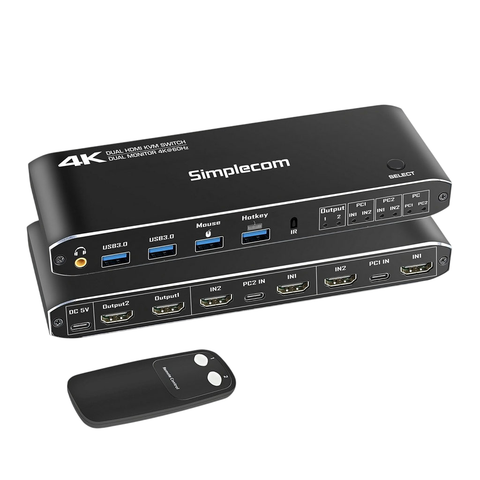 Simplecom KM430 Dual HDMI 4K 60Hz KVM Switch w/ 4-Port USB Hub