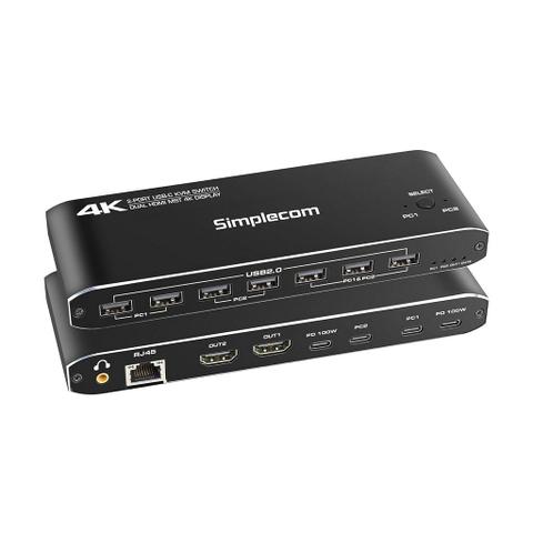 Simplecom KM590 2-Port USB-C Dual 4K HDMI Monitor KVM Switch & Docking Station