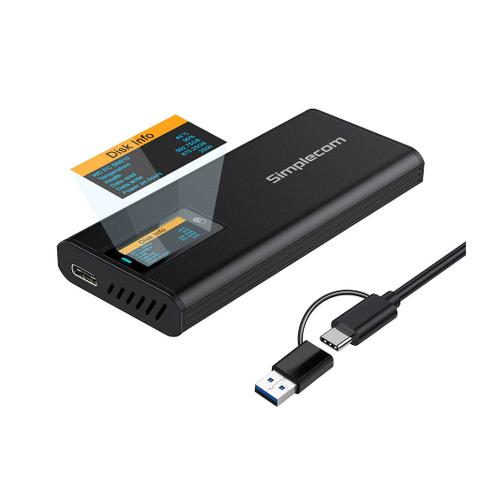 Simplecom SE530 NVMe/SATA M.2 SSD to USB-C 3.2 Gen 2 Enclosure with Smart LED Screen