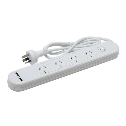 The Brute Power Co 4 Plug Surge Protected Powerboard with 2x USB-A Ports