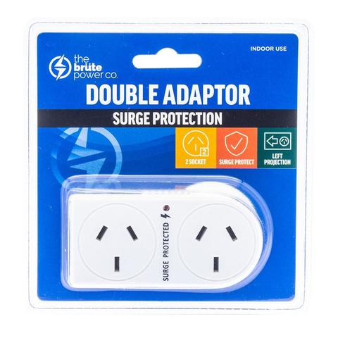 The Brute Power Co Double Adaptor Plug 2 Socket Surge Protected - Flat Left