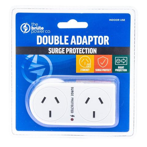 The Brute Power Co Double Adaptor Plug 2 Socket Surge Protected - Flat Right