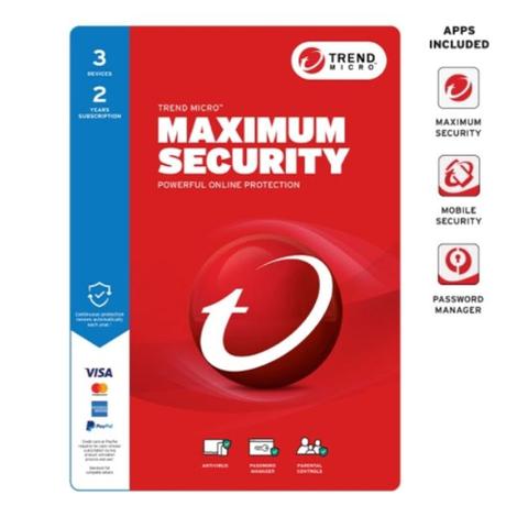 Trend Micro Maximum Security (3 Device) 2 Year Retail Mini Box Auto Renew