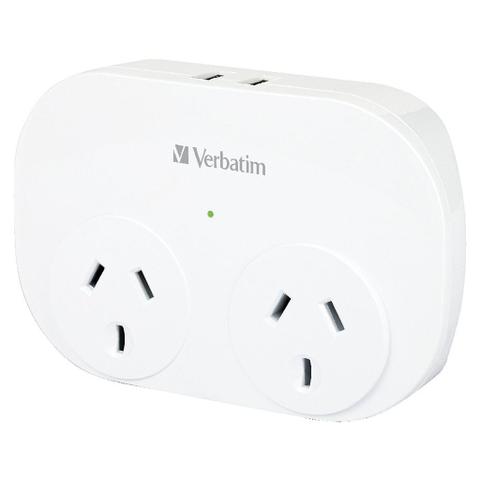 Verbatim Dual USB-A Surge Protector with Double Adaptor