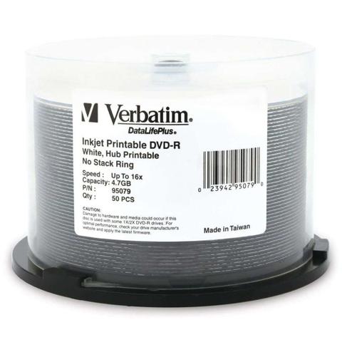 Verbatim DVD-R 4.7GB White Wide Inkjet 16x - 50 Pack