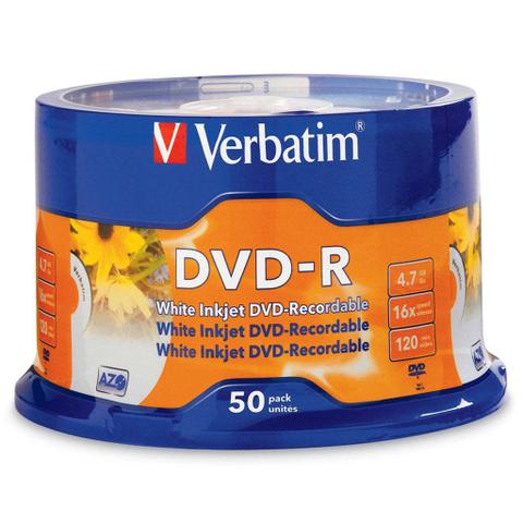 Verbatim DVD-R 4.7GB White InkJet Printable 16x - 50 Pack