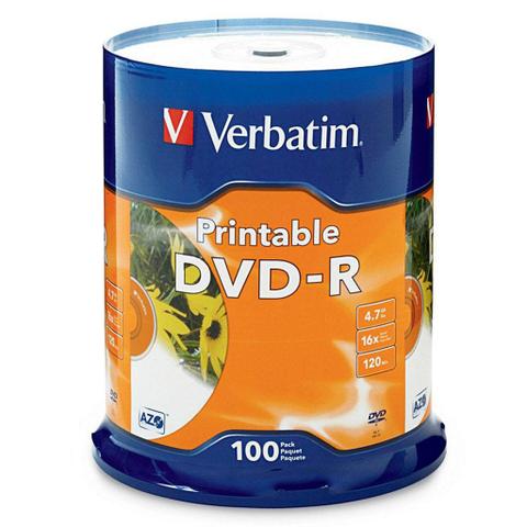 Verbatim DVD-R 4.7GB White InkJet Printable 16x - 100 Pack