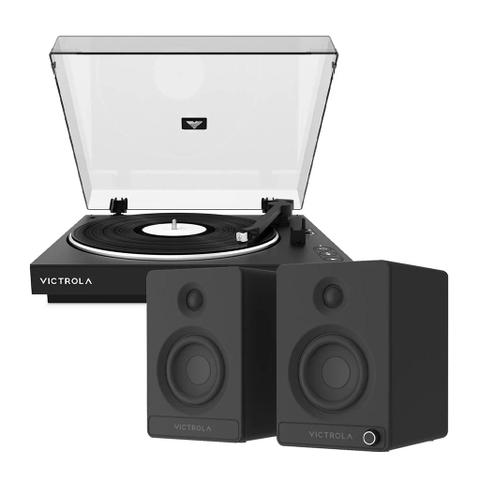 Victrola Automatic Turntable + Victrola Tempo Bookshelf Speakers Bundle - Black