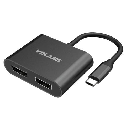 VOLANS VL-UC2DP-S Aluminium 4K USB-C to Dual DisplayPort Adapter with MST Dual Monitor